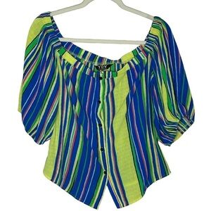 TOV Los Angeles Striped Off Shoulder Button Down Top